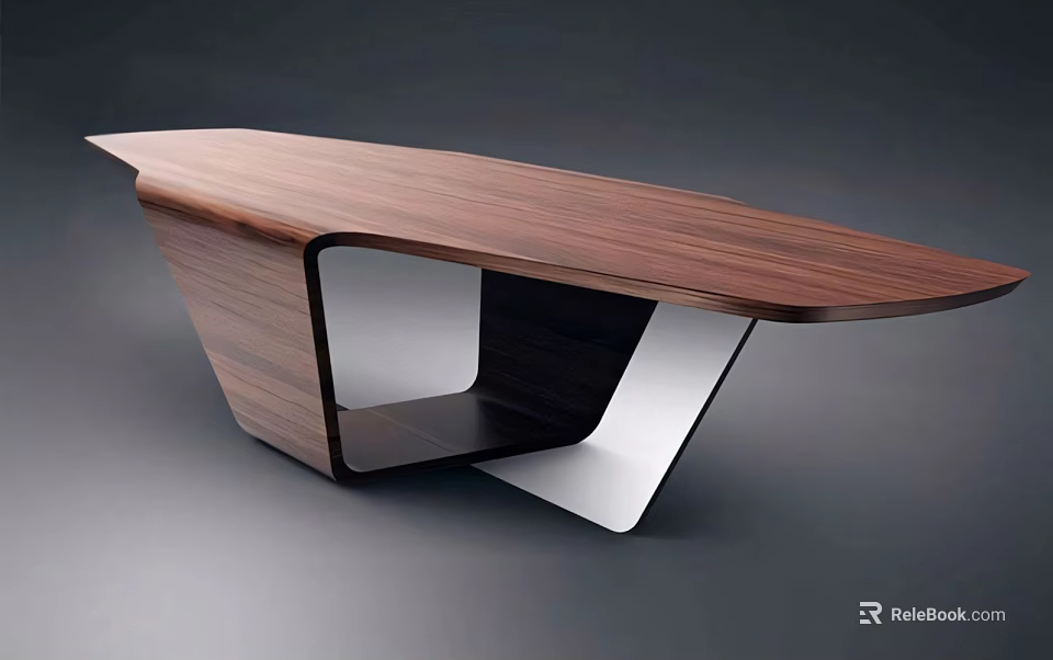 Contemporary Bar Counter Design With Wooden Top And Unique Geometric Base Structure 3d model 