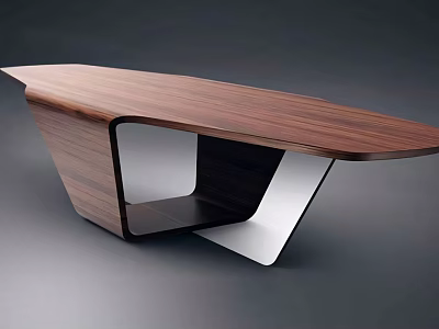 Contemporary Bar Counter Design With Wooden Top And Unique Geometric Base Structure 3d model