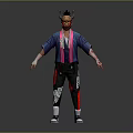 Horned Demon Character In Blue Pink Kimono Style Outfit With Clawed Hands Black Pants