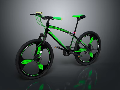 Green Black Mountain Bike With Modern Design Leaf Shaped Wheel Rims And Green Seat 3d model