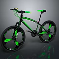 Green Black Mountain Bike With Modern Design Leaf Shaped Wheel Rims And Green Seat