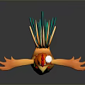 Cartoon Flying Animal Chicken With Red Comb White Hat Green Apron And Spread Wings