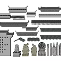 Chinese Traditional Architectural Components With Eaves Tiles Brackets Stone Lions Carved Reliefs And Columns