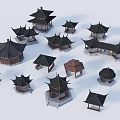 Chinese Traditional Pavilion Models With Various Classic Roof And Wooden Structures