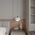 Modern Pendant Light With White Lampshade Hanging In Bedroom With White Sofa And Rabbit Figurine