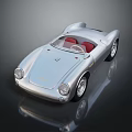 Silver Convertible Sports Car With Red Seats Streamlined Body Reflective Finish On Dark Background