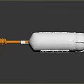 Futuristic Metallic Weapon With Silver Finish Transparent Section And Orange Accent MEMEAPOCALYPSE Label