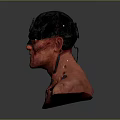 Red And Black Mechanical Bust Sculpture With Mask Design And Intricate Details