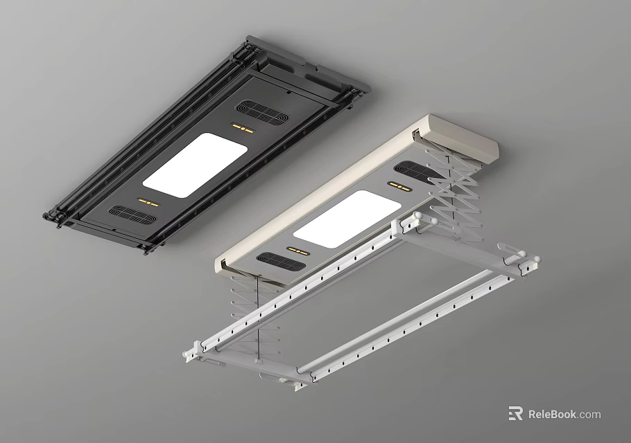 Black And White Ceiling Mounted Hanging Racks With Retractable Drying Rods 3d model 