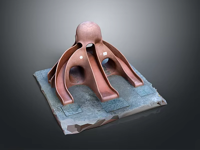 Artistic Copper Octopus Sculpture with Gray Stone Base and Detailed Design 3d model