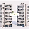 Two Multi Story Office Buildings With White Exterior Windows And Air Conditioners