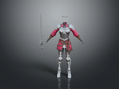 Detailed Warrior Armor Design With Red Accents Silver Plates And Long Sword 3d model