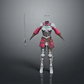 Detailed Warrior Armor Design With Red Accents Silver Plates And Long Sword