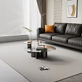 Modern Living Room With Glass Top Coffee Table Black Leather Sofa And Orange Pillow