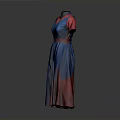 Blue And Red Long Dress With Short Sleeves And Red Belt For Daily Use