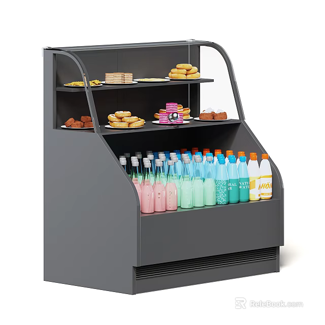 Retail Display Shelf With Multiple Tiers For Baked Goods And Bottled Drinks 3d model 