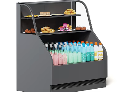 Retail Display Shelf With Multiple Tiers For Baked Goods And Bottled Drinks 3d model