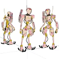 Three Smart Machines Featuring Pink Yellow Design With Floral Patterns And Antennas