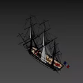 Detailed Sailboat Model With Tall Masts White Sails And Colorful Flag