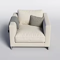 Modern Beige Single Sofa with Gray Pillow and Blanket on Armrest and Metal Legs