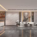 Elegant Modern Hotel Lobby Interior With Marble Walls Reception Desk Sofa And Staircase