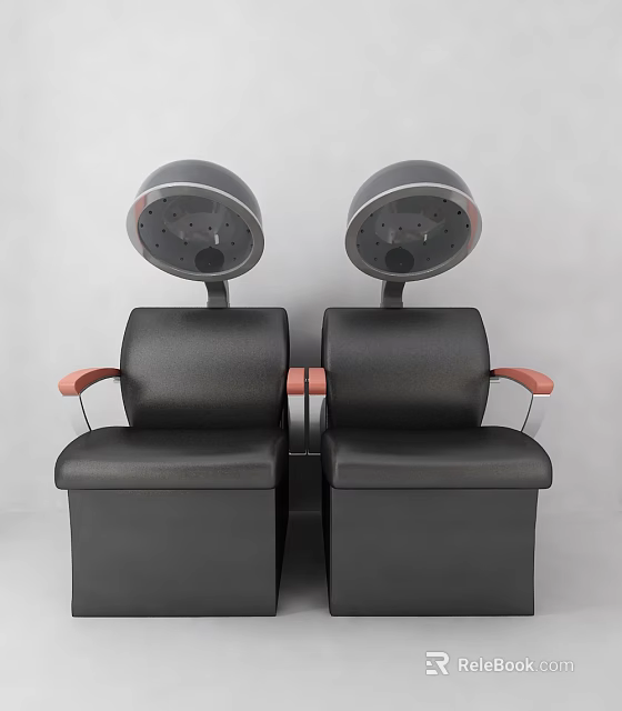Two Black Leather Massage Chairs With Silver And Red Armrests And Round Top Massage Units 3d model 