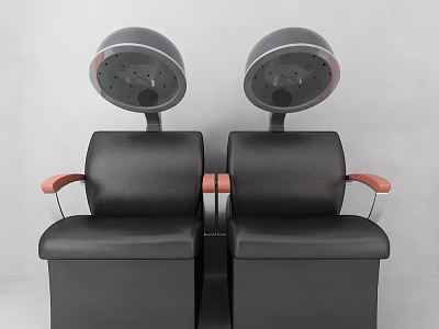 Two Black Leather Massage Chairs With Silver And Red Armrests And Round Top Massage Units 3d model