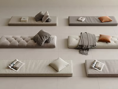 Multiple Design Benches With Cushions Blankets And Magazines On Light Floor 3d model