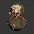 Game Movie Character White Hair Green Red Outfit Holding Gourd Staff By Pink Face Cauldron