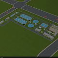Industrial Plant Layout With Surrounding Roads Vehicles Green Grassland And Blue Water Tanks