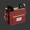 Decorative Red Storage Box With Black Cat And Colorful Supplies Inside 3d model