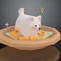 Adorable White Puppy Doll With Yellow Duck Toys Boat In Hexagon Tray And Stars