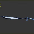 Detailed Decorative Weapon Knife With Intricate Patterned Blade And Black White Striped Handle