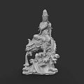 Exquisite White Guanyin Sculpture Carving Seated On Dragon With Wave Base Design