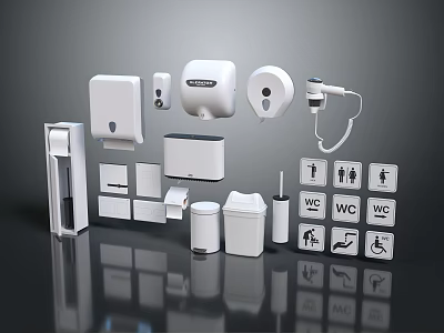 Essential Modern Public Facilities Featuring Restroom Signs Soap Dispensers Trash Bins And Accessible Symbols 3d model