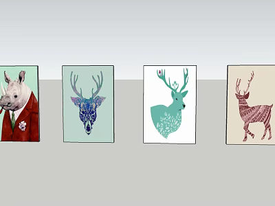 Colorful Animal Wall Art with Rhino Deer Decorative Patterns and Different Backgrounds 3d model