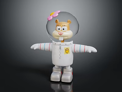 Cartoon Game Movie Character Wearing White Spacesuit Transparent Helmet Pink Flower Yellow Face Arms Outstretched 3d model