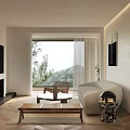 Modern Living Dining Room With TV Fireplace Wooden Coffee Table Light Walls And Wooden Floors