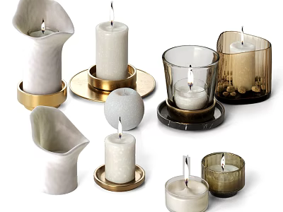 Elegant Decorative Ornament Set With Marble Glass Gold Candle Holders And Various Shaped Candles 3d model