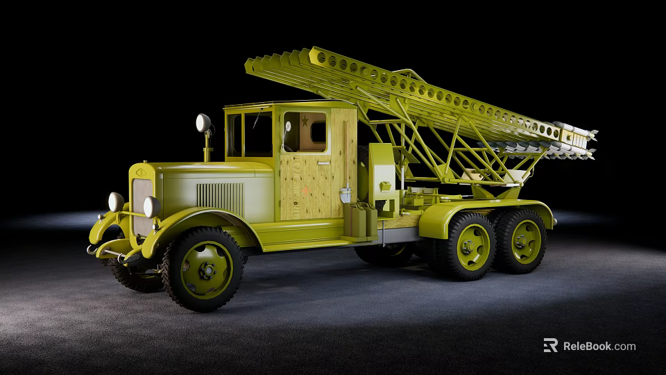 Vintage Yellow Utility Vehicle With Wooden Ladder Large Wheels And Classic Design 3d model 
