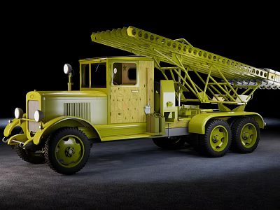 Vintage Yellow Utility Vehicle With Wooden Ladder Large Wheels And Classic Design 3d model