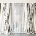 Elegant Double Layer Curtains With Patterned Panels Sheer Insert Decorative Valance And Tiebacks 3d model