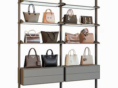 Various Designer Handbags Displayed On Shelves With Different Colors And Styles 3d model