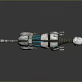 Futuristic Mechanical Creature With White Gray Body Blue Eyes Green Stripes And Mechanical Legs