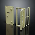 Beige Security Door With Grill Design Closed And Open Double Doors 3d model
