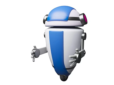 Blue And White Cartoon Robot Game And Movie Character With Red Head Light Design 3d model