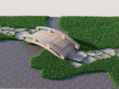 Japanese-style landscape wooden bridge 3d model