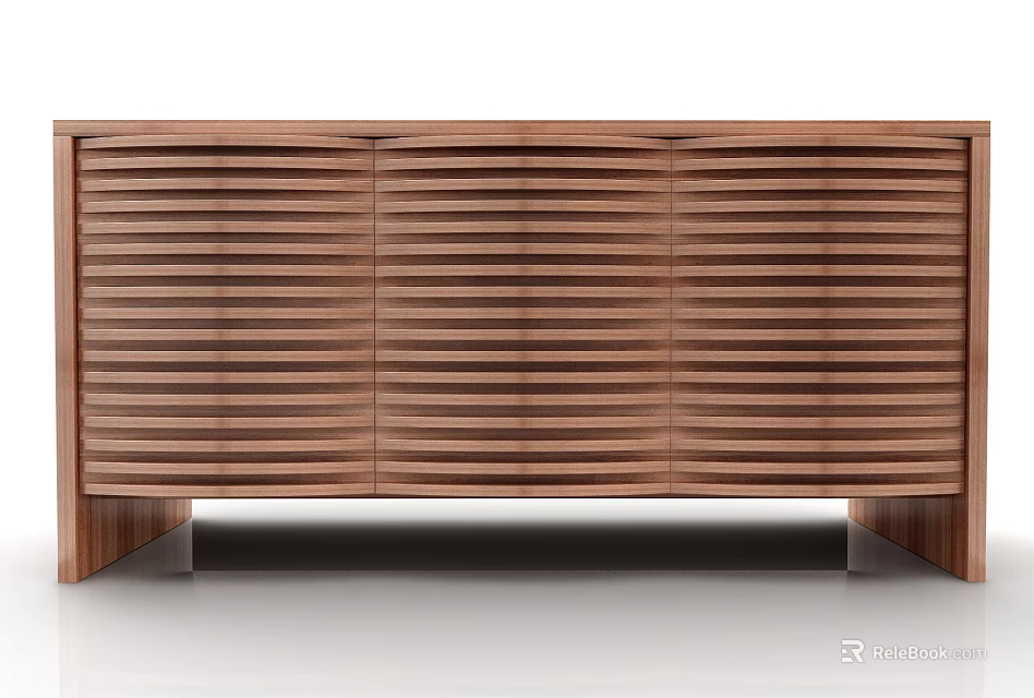 Modern Wooden Entryway Console Side Cabinet With Vertical Slat Design And Functional Storage 3d model 