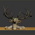 Decorative Deer Head Sculpture With Antlers On Yellow Base And Green White Details