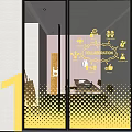 Collaboration Themed Glass Door Design With Yellow Icons In Modern Office Space